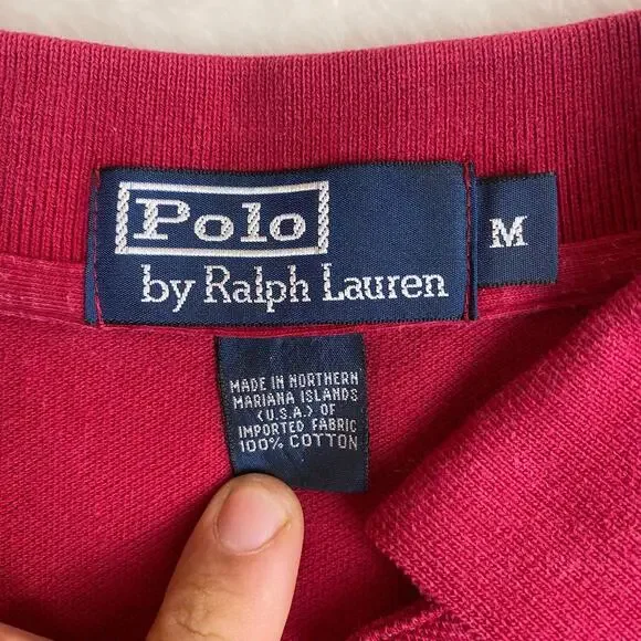 Vintage 90s Polo Ralph Lauren Polo T- Shirt Men’s Medium Red Long Sleeve‎ Logo - Picture 4 of 5